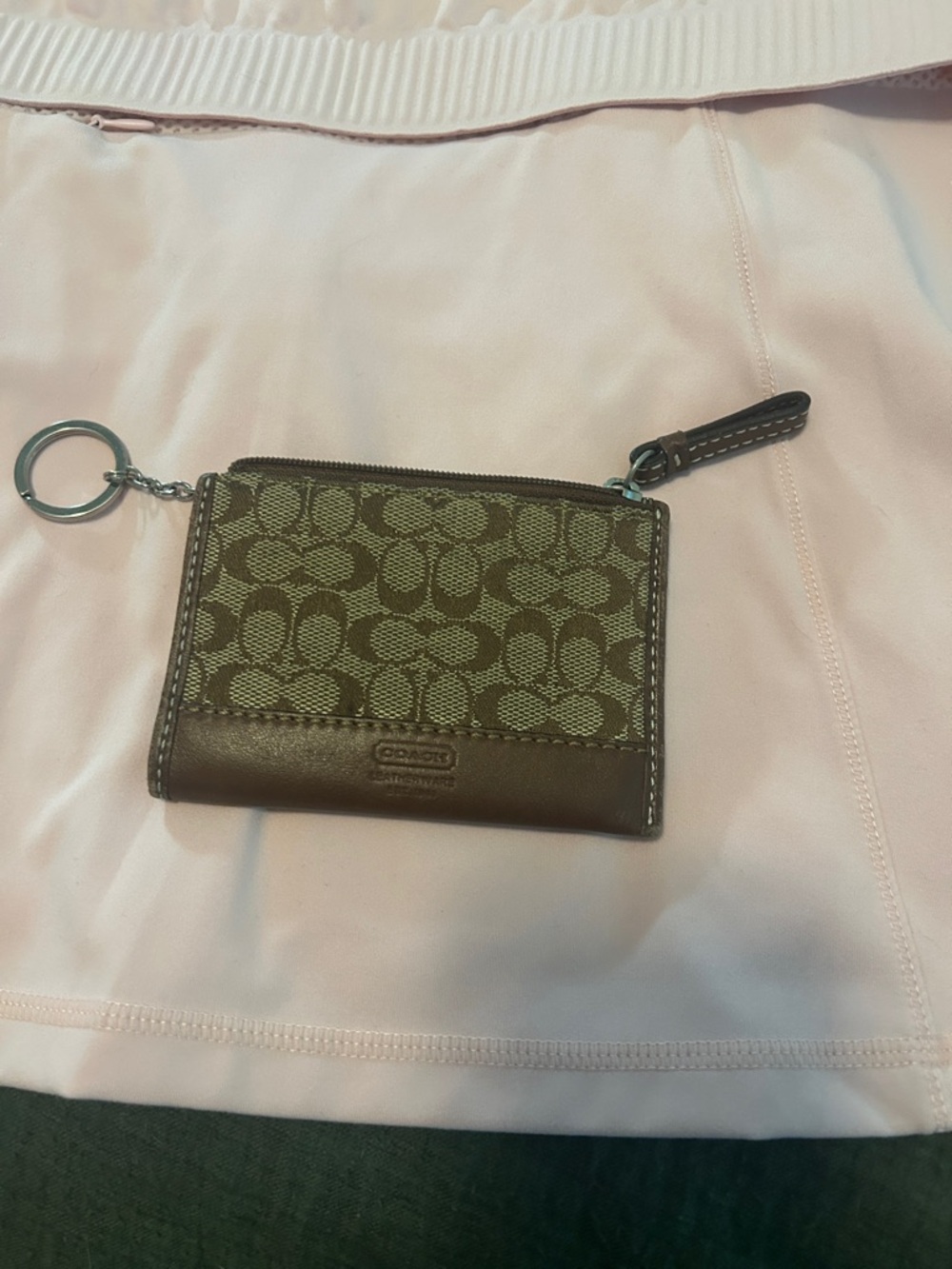 Coach Brown Signature Monogram Zip Card Case with Key Ring